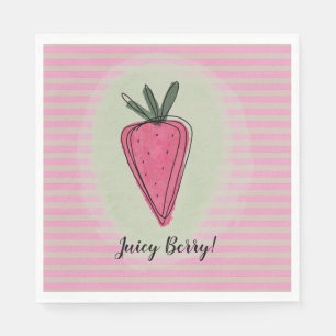 Cute Pastel Pink Stripes Juicy Strawberry Napkins