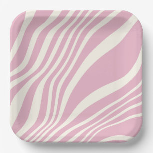 Cute Pastel Pink White Zebra Print Stripes Pattern Paper Plate