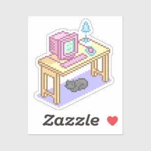 Cute Pastel Pixel Art Computer Desk Cat