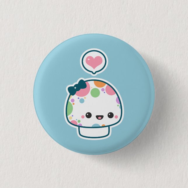 Cute Pastel Polka Dotted Mushroom 3 Cm Round Badge (Front)