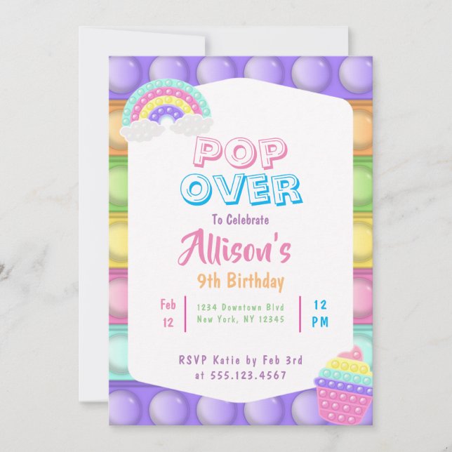 Cute Pastel Pop It Fidget Girls Birthday  Invitation (Front)