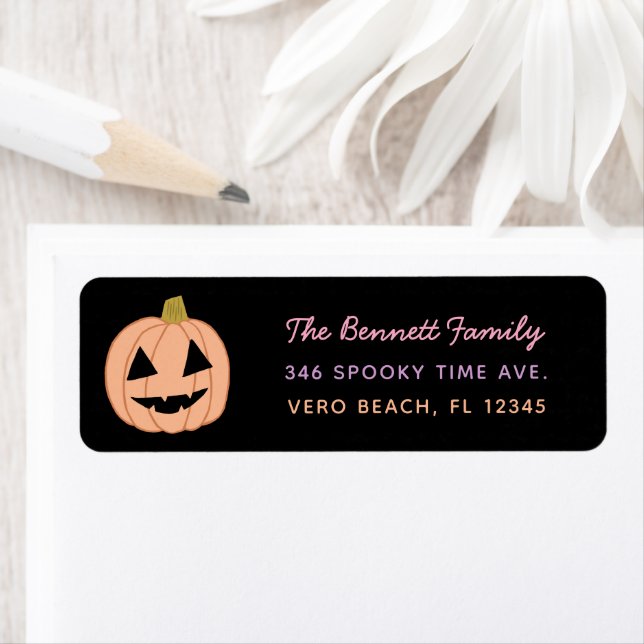 Cute Pastel Pumpkin Halloween Return Address Black (Insitu)