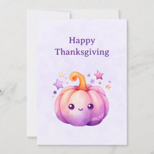 Cute Pastel Pumpkin with Stars Thanksgiving Holiday Card