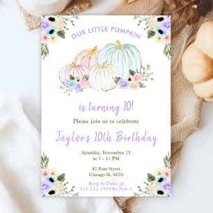 Cute Pastel Pumpkins Birthday Party Invitation