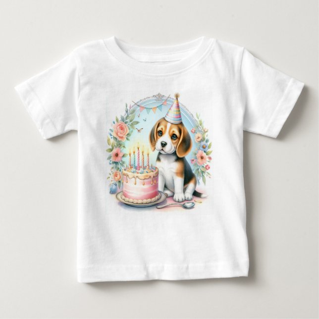 Cute Pastel Puppy Beagle - Birthday  Baby T-Shirt (Front)