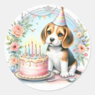 Cute Pastel Puppy Beagle - Birthday  Classic Round Sticker