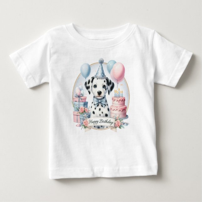 Cute Pastel Puppy Dalmatian - Birthday  Baby T-Shirt (Front)