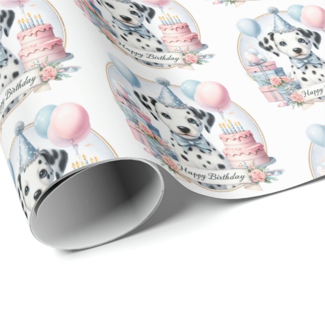 Cute Pastel Puppy Dalmatian - Birthday  Wrapping Paper (Roll Corner)