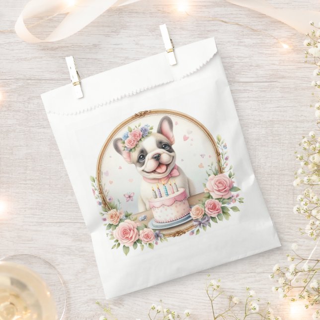 Cute Pastel Puppy French Bulldog - Birthday  Favour Bags (Clipped)