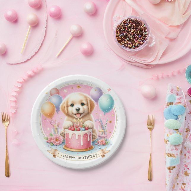 Cute Pastel Puppy Labrador - Birthday  Paper Plate (Creator Uploaded)