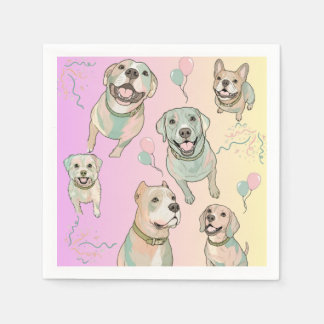 Cute Pastel Puppy Pawty Dog Breeds Cocktail Napkin