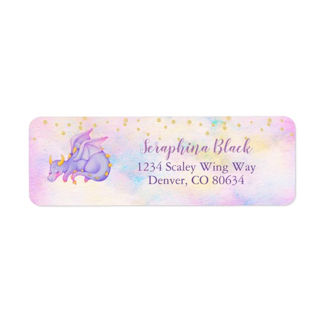 Cute Pastel Purple Dragon Return Address (Front)