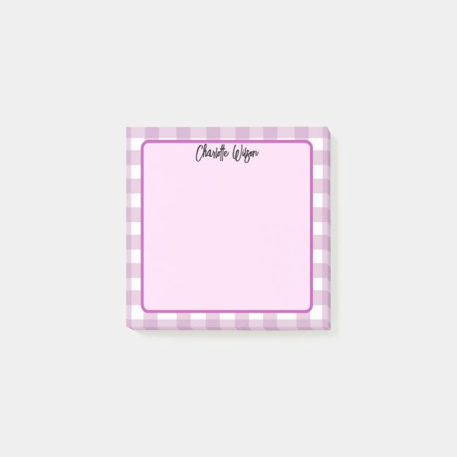 Cute Pastel Purple Gingham Pattern Notes (Front)