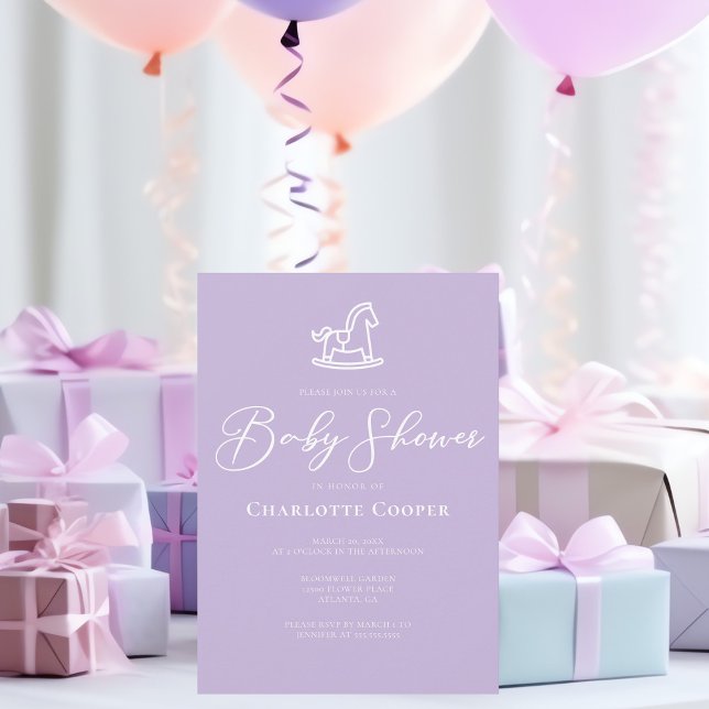 Cute Pastel Purple Rocking Horse Baby Shower Invitation (Creator Uploaded)