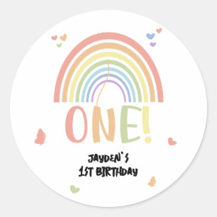 Cute Pastel Rainbow 1st Birthday Classic Round Sticker