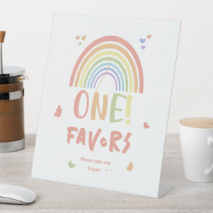 Cute Pastel Rainbow 1st Birthday Favors Pedestal Sign