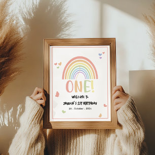 Cute Pastel Rainbow 1st Birthday Welcome Sign
