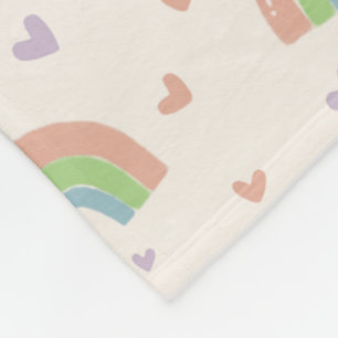 Cute Pastel Rainbow and Hearts Pattern Fleece Blanket