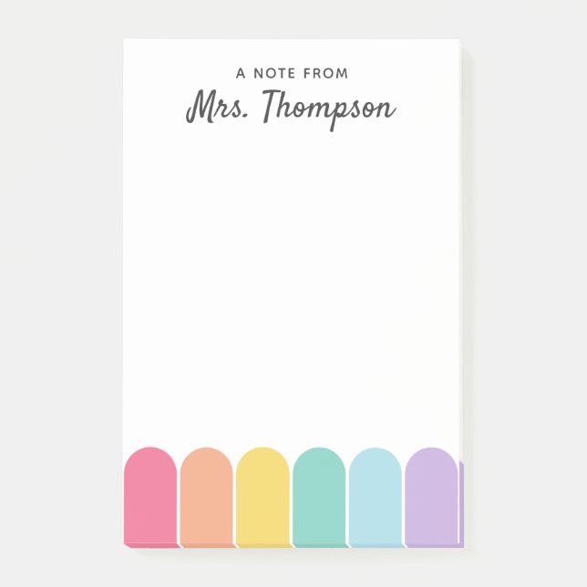 Cute Pastel Rainbow Arch Personalised Teacher Post-it Notes (Front)