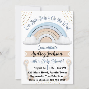 Cute Pastel Rainbow Boy Baby Shower Invitation