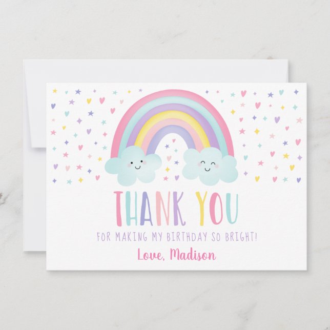 Cute Pastel Rainbow Clouds Birthday Thank You (Front)