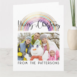   Cute Pastel Rainbow Family Photo Merry Christmas Card