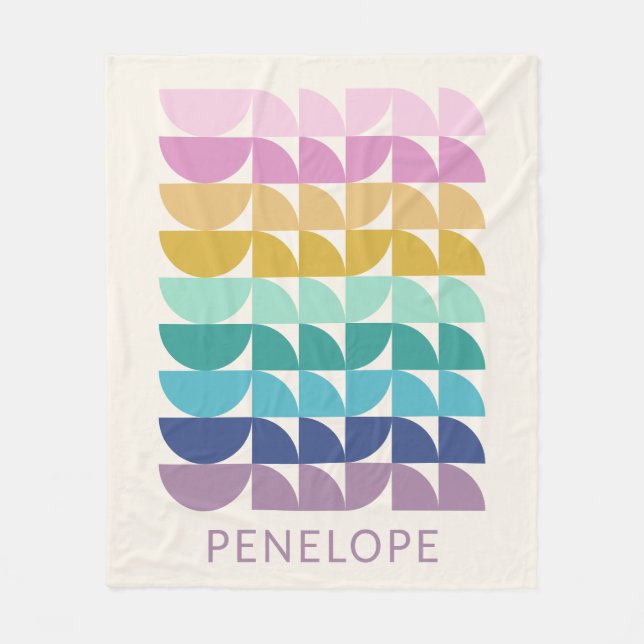 Cute Pastel Rainbow Geometric Shapes Personalised Fleece Blanket (Front)