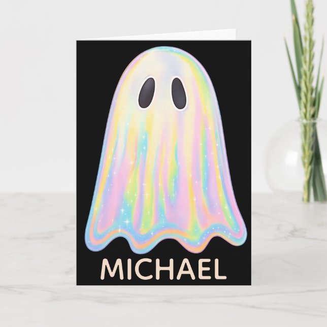 Cute Pastel Rainbow Ghost | Aesthetic Spooky Card (Front)