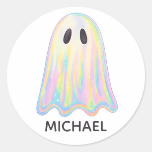 Cute Pastel Rainbow Ghost   Aesthetic Spooky Classic Round Sticker