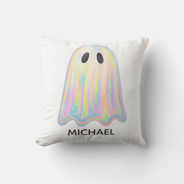 Cute Pastel Rainbow Ghost | Aesthetic Spooky Cushion (Front)