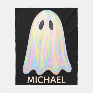 Cute Pastel Rainbow Ghost Aesthetic Spooky Fleece Blanket
