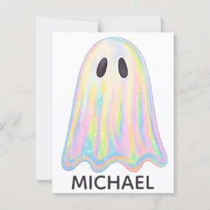 Cute Pastel Rainbow Ghost Aesthetic Spooky Postcard
