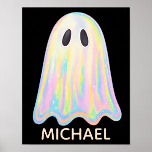 Cute Pastel Rainbow Ghost   Aesthetic Spooky Poster