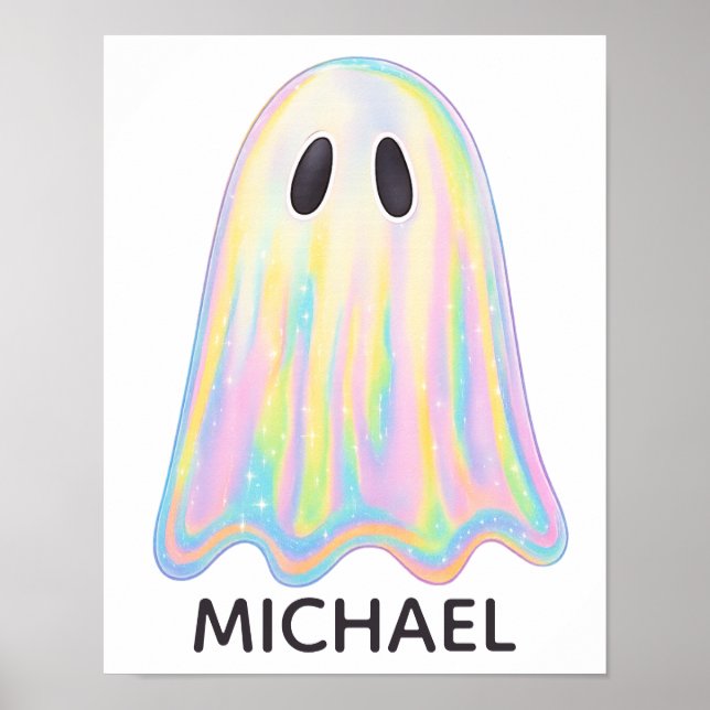 Cute Pastel Rainbow Ghost | Aesthetic Spooky Poster (Front)