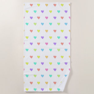 Cute Pastel Rainbow Hearts Pattern Beach Towel