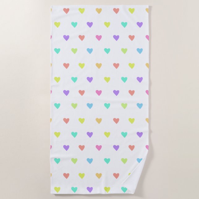 Cute Pastel Rainbow Hearts Pattern Beach Towel (Front)