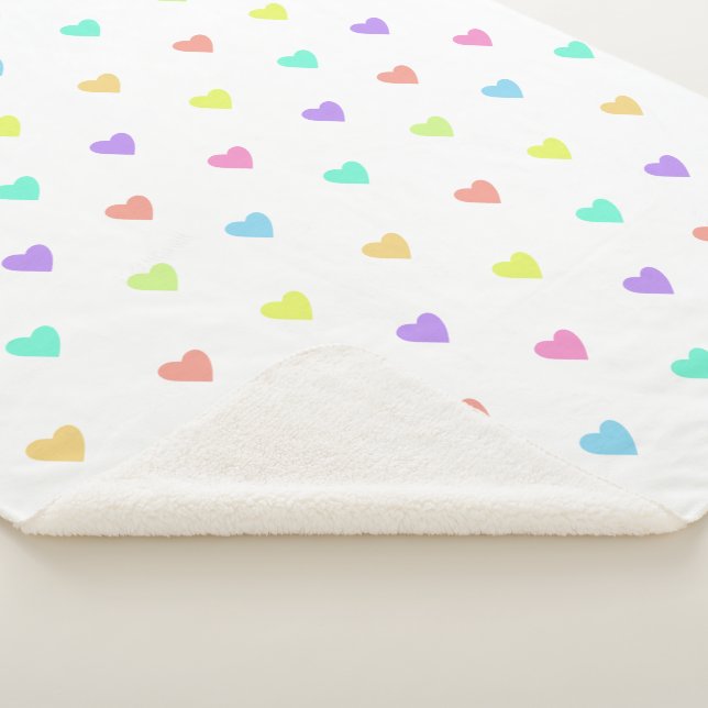 Cute Pastel Rainbow Hearts Pattern Sherpa Blanket (3/4)