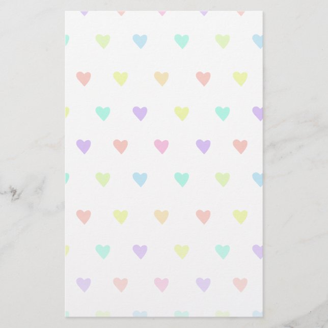 Cute Pastel Rainbow Hearts Pattern Stationery (Front)