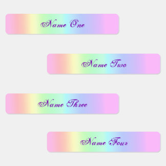 Cute Pastel Rainbow Iron On Purple Name Tag Labels