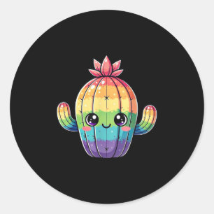 Cute Pastel Rainbow Kawaii Cactus Classic Round Sticker