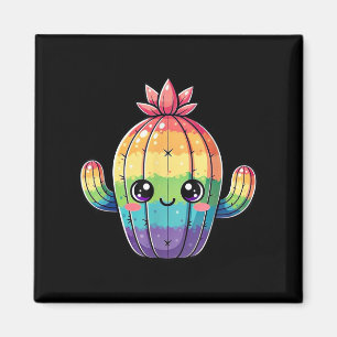 Cute Pastel Rainbow Kawaii Cactus Magnet