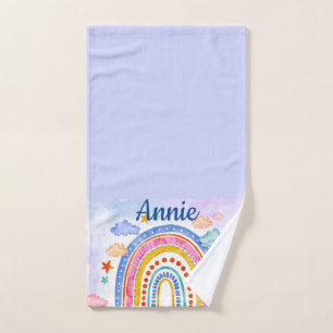 Cute pastel rainbow personalised bath towel set
