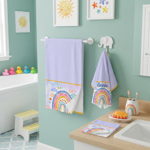 Cute pastel rainbow personalised  bath towel set