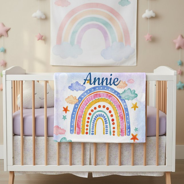 Cute pastel rainbow personalised  fleece blanket (Creator Uploaded)