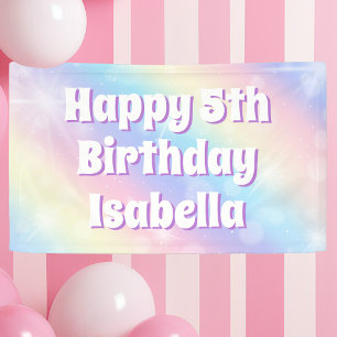 Cute Pastel Rainbow Sparkle Kids Birthday Party Banner