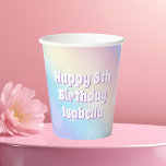 Cute Pastel Rainbow Sparkle Kids Birthday Party Paper Cups<br><div class="desc">Celebrate your little girl's birthday with these pretty pastel rainbow sparkle party paper cups that feature beautiful white letters with purple shadow for your child's name. This magical decor exemplifies the enchantment of childhood.</div>