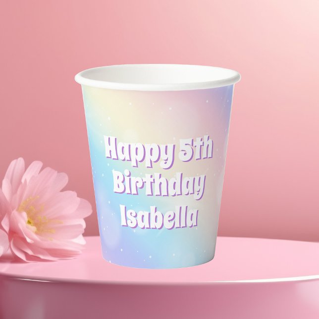 Cute Pastel Rainbow Sparkle Kids Birthday Party Paper Cups (Creator Uploaded)