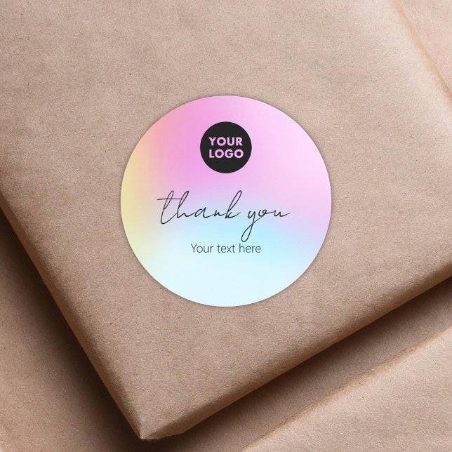 Cute Pastel Rainbow Thank You Small Business logo Classic Round Sticker (Creator Uploaded)