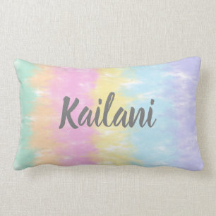 Cute Pastel Rainbow Tie Dye Stripes Name Lumbar Pi Cushion