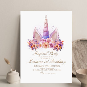 Cute Pastel Rainbow Unicorn Kids Birthday Party Invitation